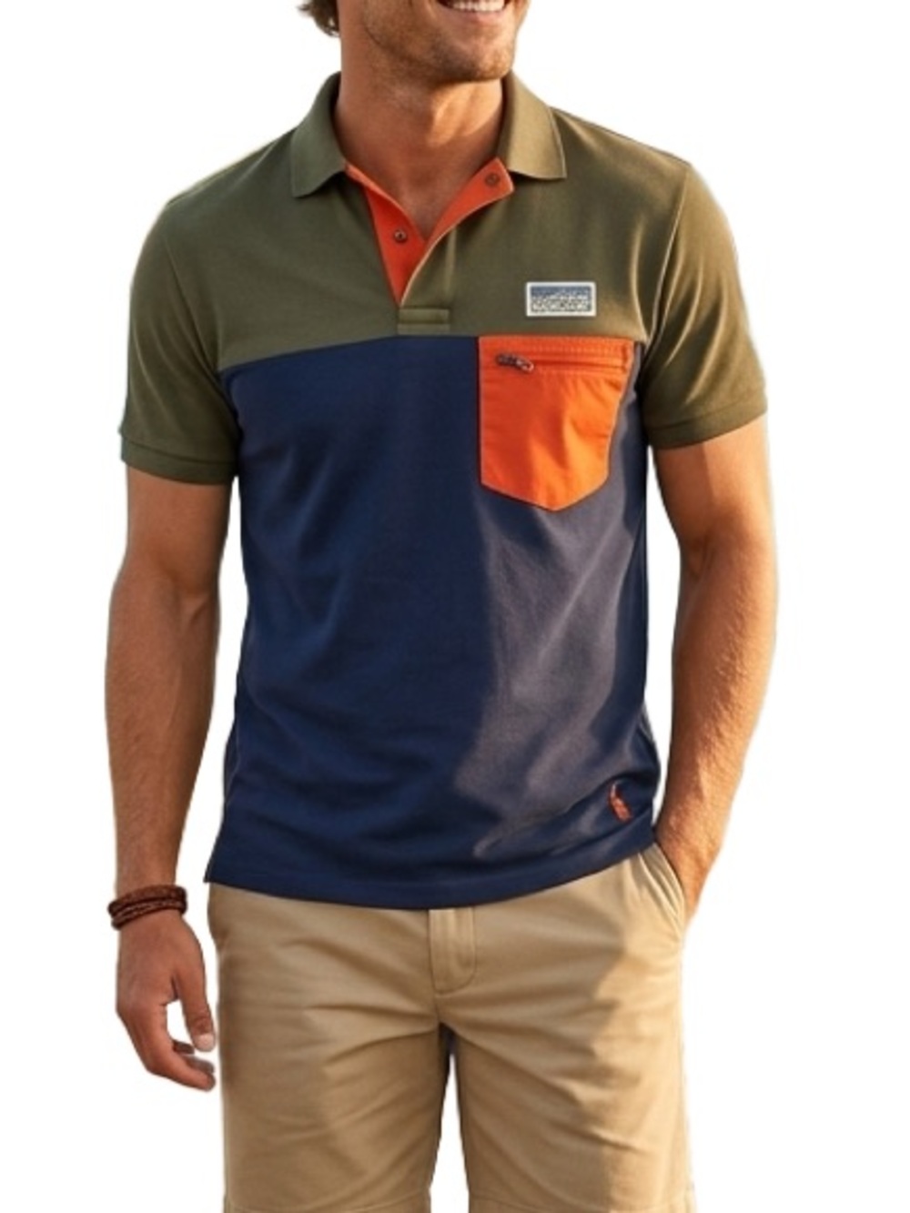 Polo Ralph Lauren Colorblock Summit Utility Polo Shirt Zip Pocket Navy Olive XS